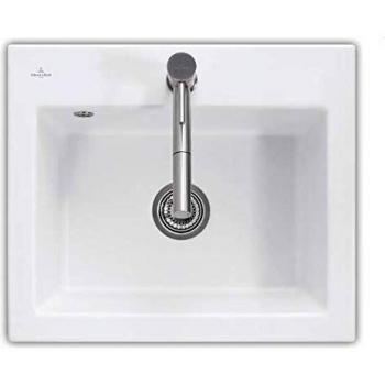 Fregadero Villeroy & Boch Subway 60S, 60 x 51 cm, sin escurridor, color Stone White con tecnología CeramicPlus y desagüe manual