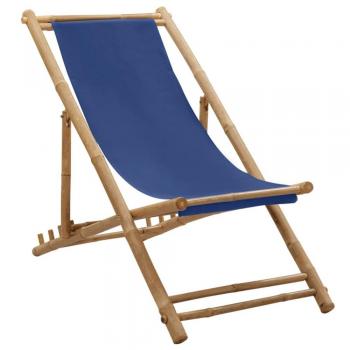 vidaXL Deck Chair Bamboo and Canvas Navy Blue