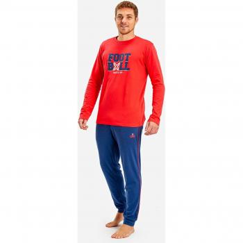 Pijama completo largo de hombre de punto rojo y azul
