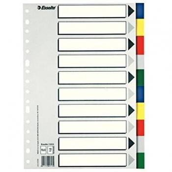 Esselte Separadores de plástico, PP, Tamaño folio, Gama ECO, 10 pestañas, Multicolor, 11610