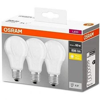 Osram Base Classic A - Lámpara LED, E27, 60W, Color cálido, Paquete de 3