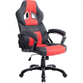 Silla de oficina gaming con ruedas, mecanismo basculante, PVC y plástico negro/rojo, capacidad 150 Kg