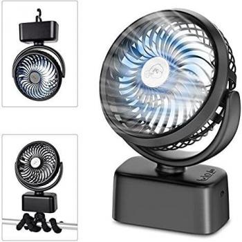 Ventilador Portátil – 5000mAh USB Ventilador de Mesa 6-28 Horas, Oscilante Ventilador Pequeño con Luz