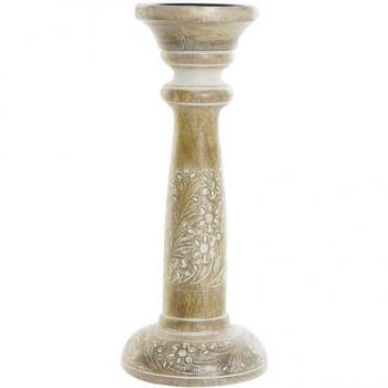 Candelabro Portavela DKD Home Decor Blanco Marrón Metal Plástico Madera de mango Floral Indio 12,5 x 12,5 x 31 cm