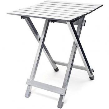 Mesa auxiliar plegable de aluminio para jardín y camping, 61 x 49.5 x 47.5 cm, color plateado - Relaxdays