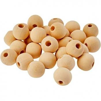 Bolas de Madera Natural 20 mm con Agujero de 5 mm - Paquete de 30 Unidades