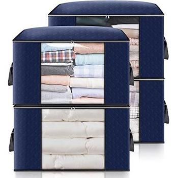 GARPROVM 4pcs Bolsa de Almacenamiento de Ropa de Grande Capacidad, Caja Almacenaje Ropa con Asa Reforzada y Cremallera Robusta para Edredones, Mantas, Bolsas de Transpirable