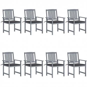 8-Piece Grey Solid Acacia Wood Garden Chairs with Cushions