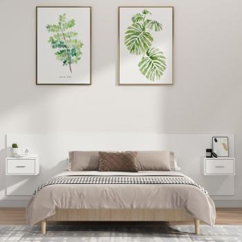 Cabecero de Cama con Mesitas de Noche en Madera Contrachapada Blanca