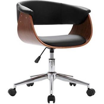 Silla de oficina giratoria madera curvada cuero sintético negro