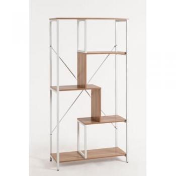 Estantería Stui - Estantería moderna de diseño minimalista, fabricada en madera de alta calidad, con acabados en color blanco y negro, dimensiones 120x30x180 cm, ideal para almacenamiento y exhibición de objetos decor