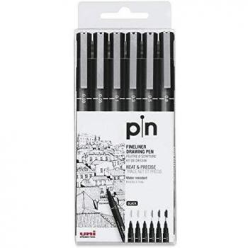 Uni Pin Fineliner Drawing Pen Set - 6 Count, Assorted Tip Sizes (0.03mm, 0.05mm, 0.1mm, 0.3mm, 0.5mm, and 0