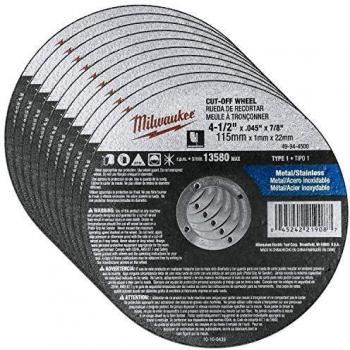 Milwaukee 5 Pack - 4 1 2 Cutting Wheels For Grinders - Aggressive Cutting For Metal & Stainless Steel - 4-1/2 x .045 x 7/8-Inch | Flat Cut Off Wheels