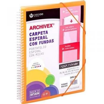 Charcivo Carpeta personalizable de 20 fundas con espiral Archivex Star, color naranja