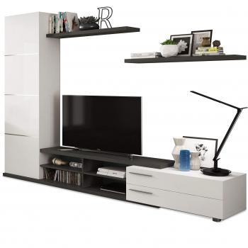 Habitdesign 016669G - Mueble de Salon, Comedor, Acabado en Gris Ceniza y Blanco Brillo, Medidas: 240 x 180 x 42 cm de Fondo