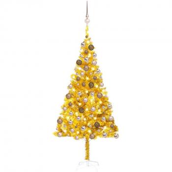 vidaXL Artificial Pre-lit Christmas Tree with Ball Set Gold 180 cm PET