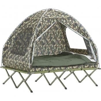 Tienda de Camping Plegable con Cama para 2 Personas - Tienda Iglú Camuflaje 4 en 1 con Saco de Dormir y Colchón Inflable