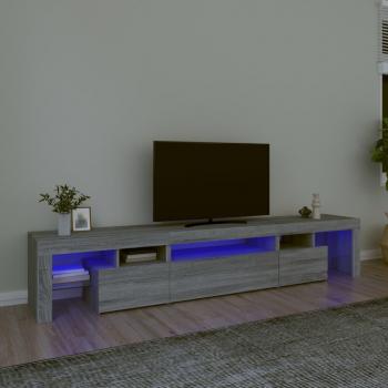 Mueble de TV con luces LED 215x36,5x40 cm, color gris Sonoma, para salón