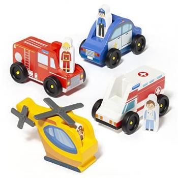 Set de Vehículos de Madera Profesiones - Juguete Educativo y Respetuoso para Niños de 12 a 24 Meses, Incluye 4 Mini Camiones Moltó