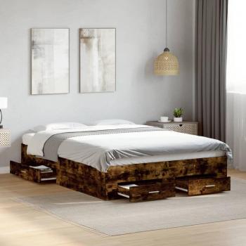 Cama cruzada con cajones de madera multicapa roble humo 135x190 cm