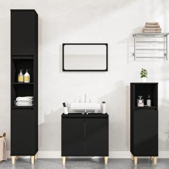 Conjunto de muebles de baño 3 piezas de madera contrachapada negra multicapa vidaXL