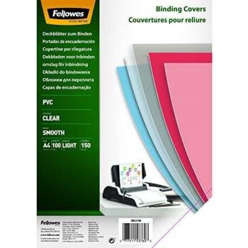 Fellowes Portadas para encuadernar de PVC transparente, formato A4, 150 micras, pack de 100
