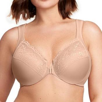 Glamorise Elegance Plunge Front Closure WonderWire Bra - Skin 34D