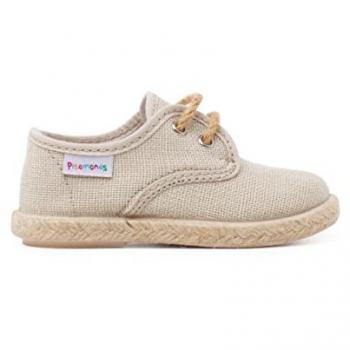 Pisamonas Bluchers de Lino con Cordones y Base de Yute, Talla 32, Color Beige