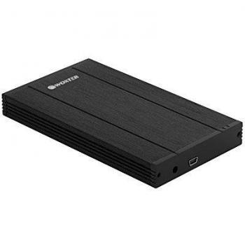 Woxter i-Case 240 - Caja externa para discos duros de 2.5 pulgadas, aluminio, con doble controladora para discos duros IDE y SATA II y funda de polipiel, color negro