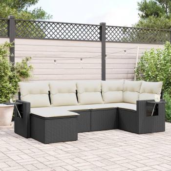 6-Piece Black Poly Rattan Garden Sofa Set with Cushions