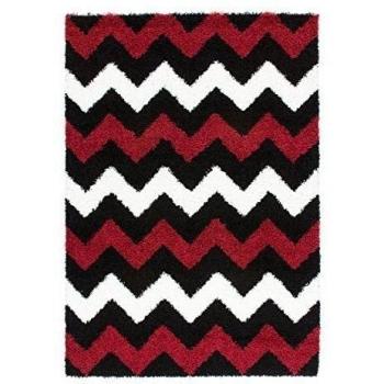 Alfombra Moderna Shaggy Rio zigzag rojo negro Crema Varios Tamaños Sale 50%, 200 cm_x_290 cm