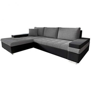 Sofá rinconero Comfivo 121 con función de descanso y caja de ropa de cama, 274x182x83cm, color gris