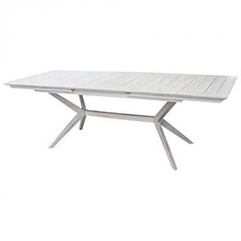 Mesa de jardín extensible Colección Freya de 150/200 x 90 cm, de madera de acacia maciza, color blanco, para decoración de jardín y exterior
