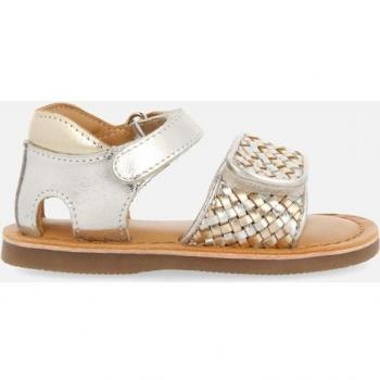 Sandalias doradas de piel con pala trenzada y cierre ajustable para bebé Athena
