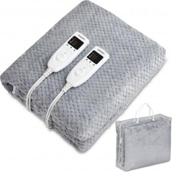 Manta eléctrica doble polar gris 160x140cm con control dual Monzana