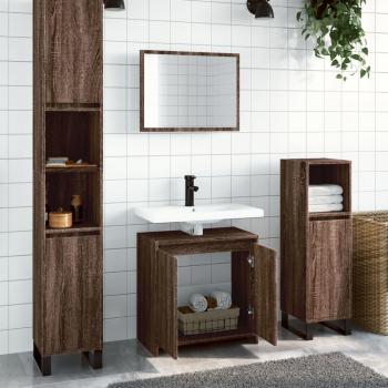 Set de muebles de baño 2 piezas madera contrachapada marrón roble