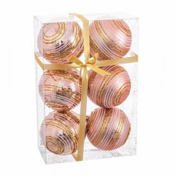 Bolas de Navidad Rosa Plástico Espiral 8 x 8 x 8 cm (6 Unidades)
