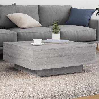 Mesa de centro de madera de ingeniería 80x80x31 cm en color Blanco, Negro y Roble Sonoma - Mesita de Salón o Comedor o Auxiliar - Mesa de Café Meuble Salón, Gris Sonoma