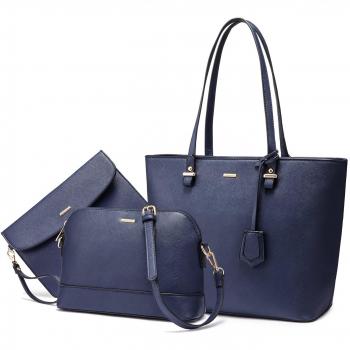 Bolsos de Las Mujeres Bolsos Hobo Bolso de Mano Satchel Cartera Set 3pcs Azul