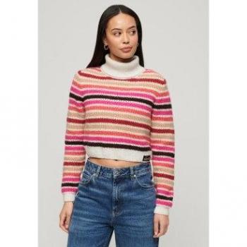 Jersey corto de cuello vuelto a rayas multicolor para mujer Superdry, casual, acrílico, manga larga, talla XS