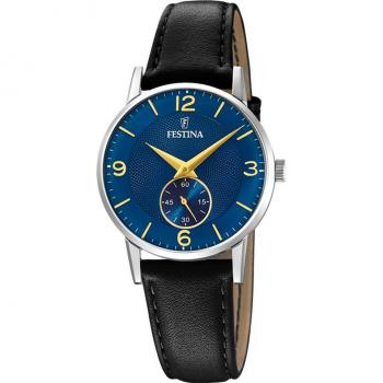 Reloj Festina Retro F20570/3 con Correa de Piel Negra y Esfera Azul