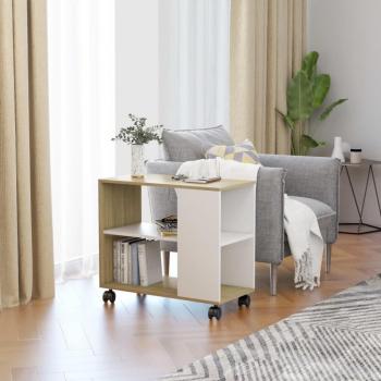 Mesa auxiliar de madera contrachapada blanco roble 70x35x55 cm
