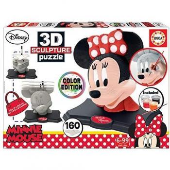 Educa - 3D Sculpture Puzzle Minnie Mouse, Montar y pintar, Incluye pinturas y pincel, +6 años