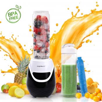 Aigostar Blackberry 30JDH - Batidora de vaso portátil, 600W, tubo refrigerante, incluye 2 vasos portátiles de Tritan de 600 ml y 2 tapas. Libre de BPA, color negro y blanco. Diseño exclusivo.