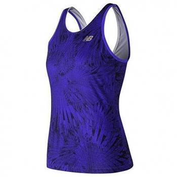 New Balance - Camiseta de Tirantes para Mujer con Estampado Rally Court, Azul Oscuro, Dorado, Talla S
