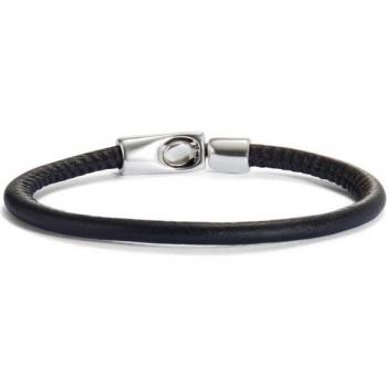 UNO de 50 Sterling Silver Plated Natural Black Leather Bracelet