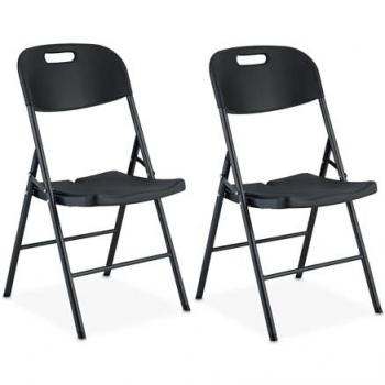 Silla Plegable de Jardín y Balcón, Set de 2 Asientos, hasta 150 kg, Resistentes a la Intemperie, Color Negro