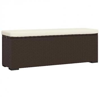 Brown Poly Rattan Ottoman Bench with Cushion 43.3x11.8x15.7