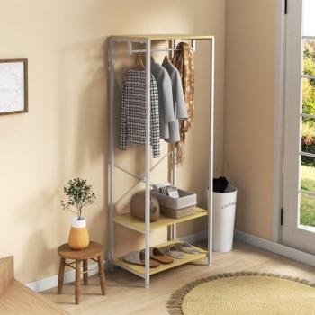 Perchero con Zapatero HOMCOM, características: Perchero de entrada y recibidor, riel colgante, 2 estantes de almacenamiento, dimensiones 60x40x167.5 cm, color natural y blanco