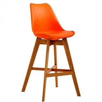 Taburete Cannes de Polipropileno Naranja con Reposapiés y Estructura Natural